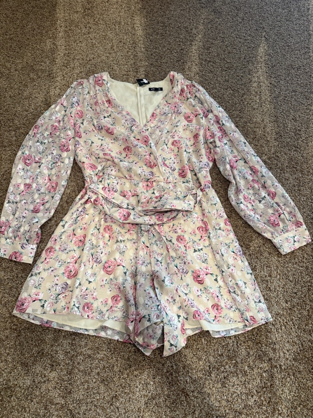 Express Floral Cream and Pink Long-Sleeve Romper